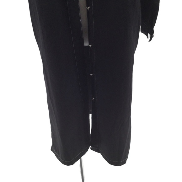 The Weeknd Black Denim Contrast White Stitch Long Trench Coat - Picture 11 of 15